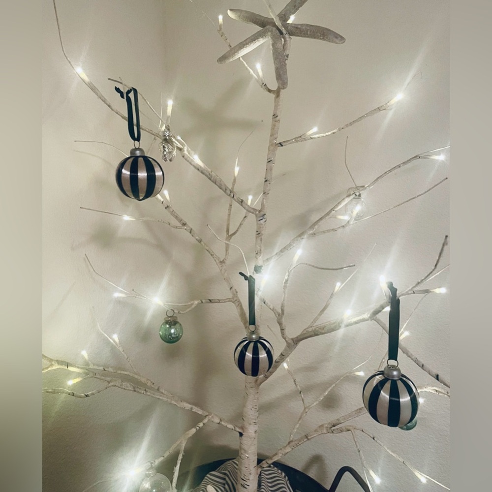 H & M - Striped Ornaments - Black and Silver - 6 pcs